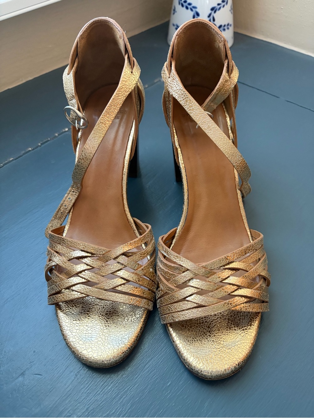 Sezane Gold Strappy High-Heel Sandals for Women 41/10